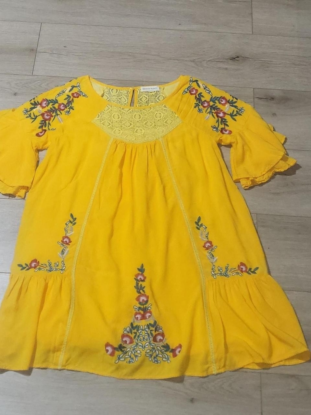 Yellow Floral Embroidered Dress-Blouse